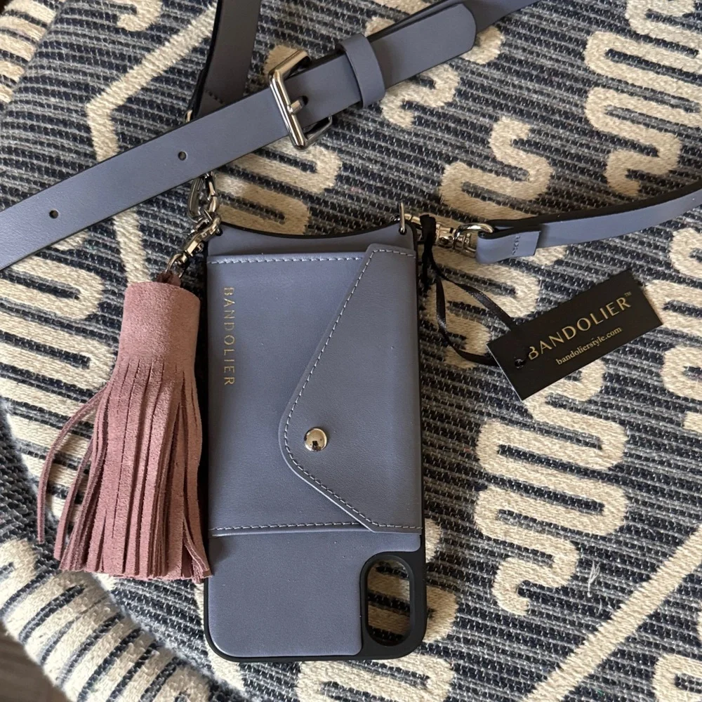 EUC Bandolier Blue iPhone 6/7/8 Case with Strap and Pink Suede Tassel - Picture 1 of 9